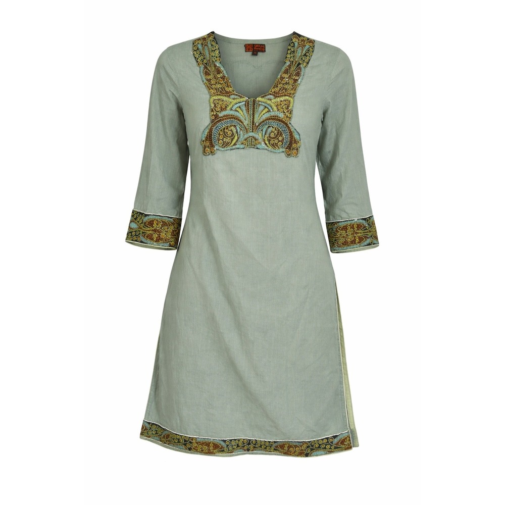 Aarong Bangladesh Women's Panjabi Kurta Size 36 / S Green Embroidered Ornate